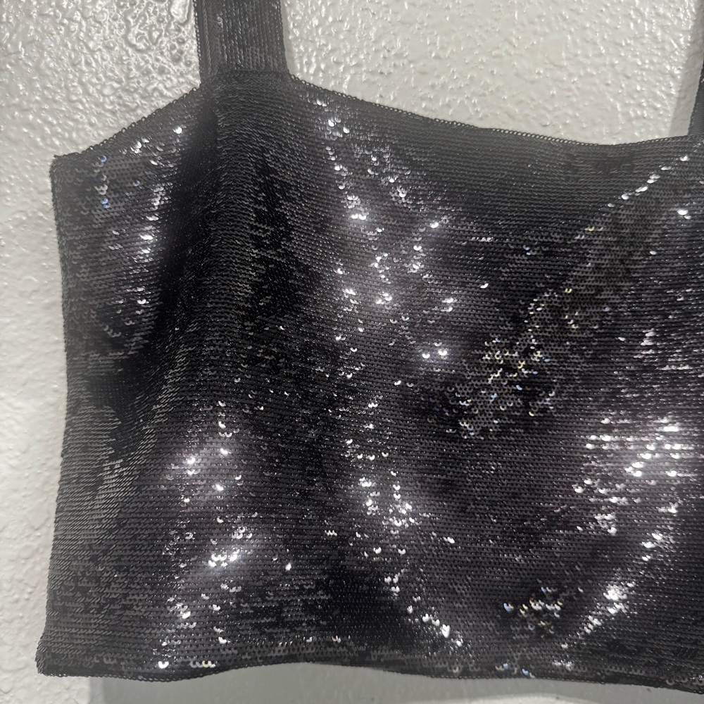 New IRO Black Sequin Women's Crop Top Size 34 XS - Picture 3 of 14